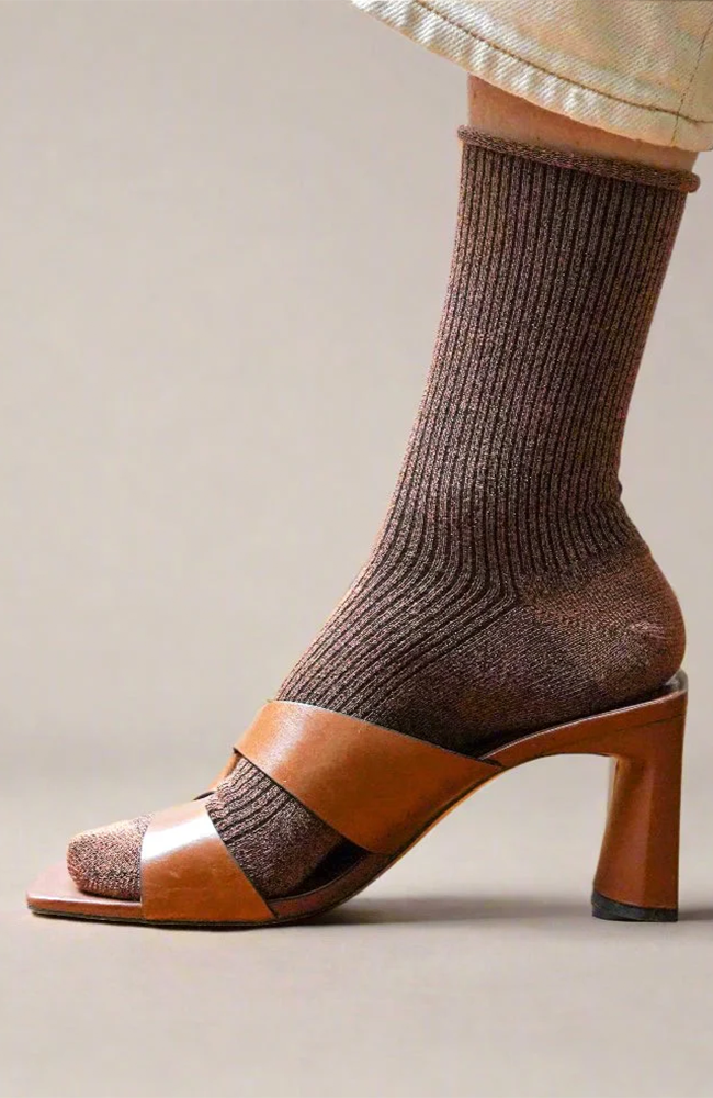 Glitter Lurex Socks - Camel Brown