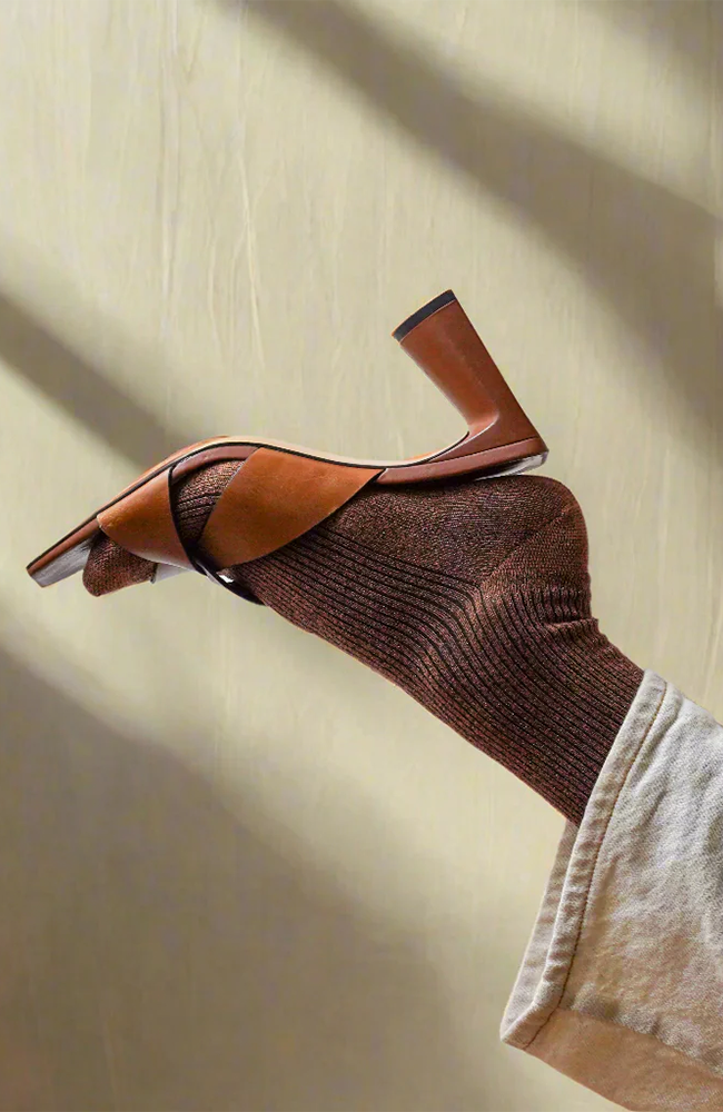Glitter Lurex Socks - Camel Brown