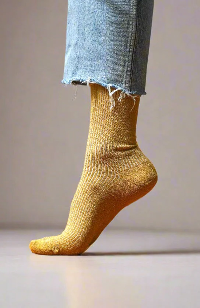 Glitter Lurex Socks - Mustard