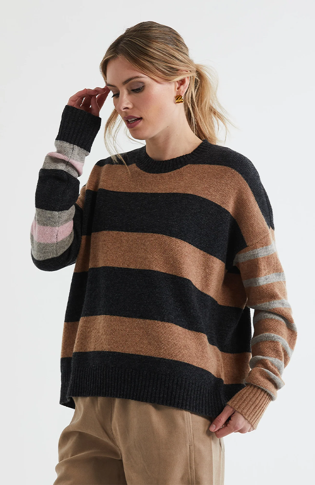 Lambswool Stripe Crew Neck Jumper - Midnight
