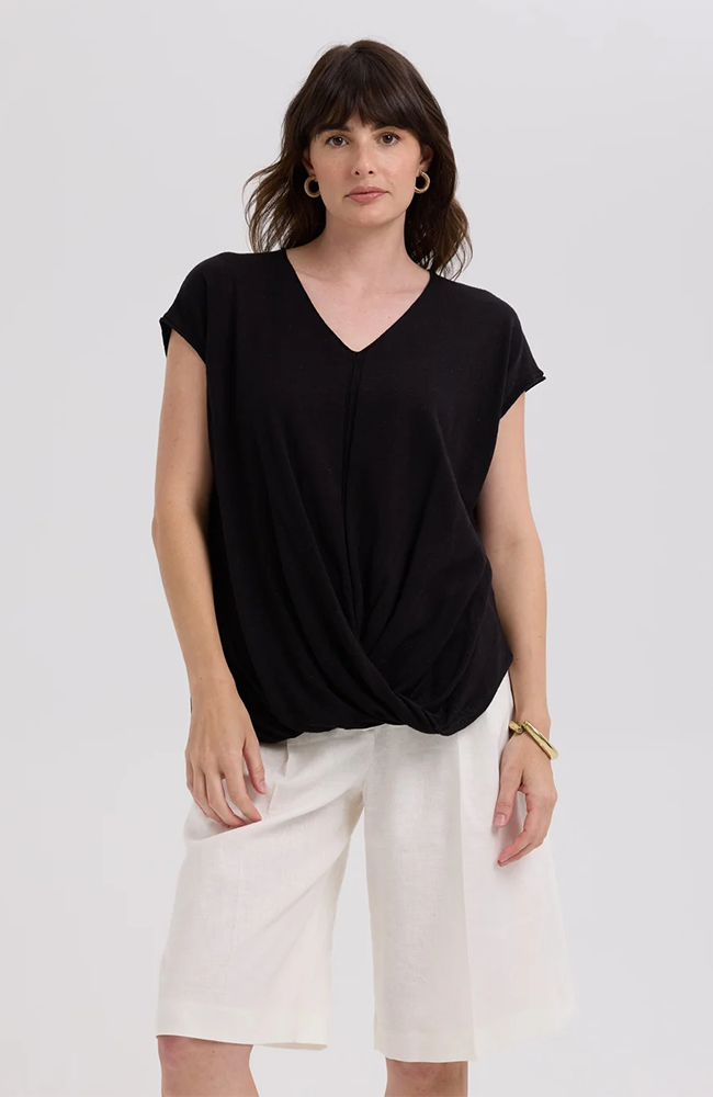 Linen Drape Top - Black
