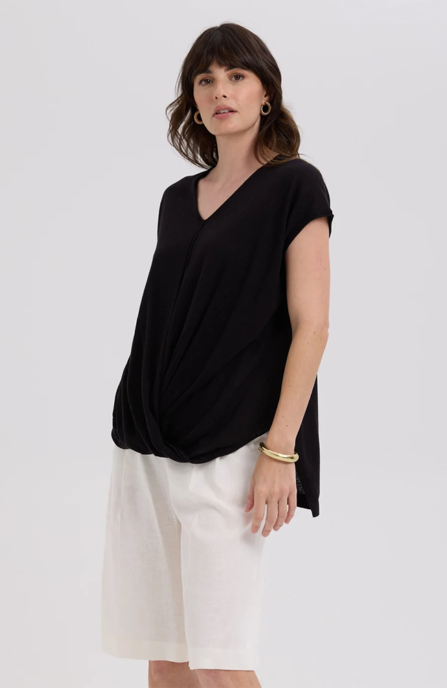 Linen Drape Top - Black