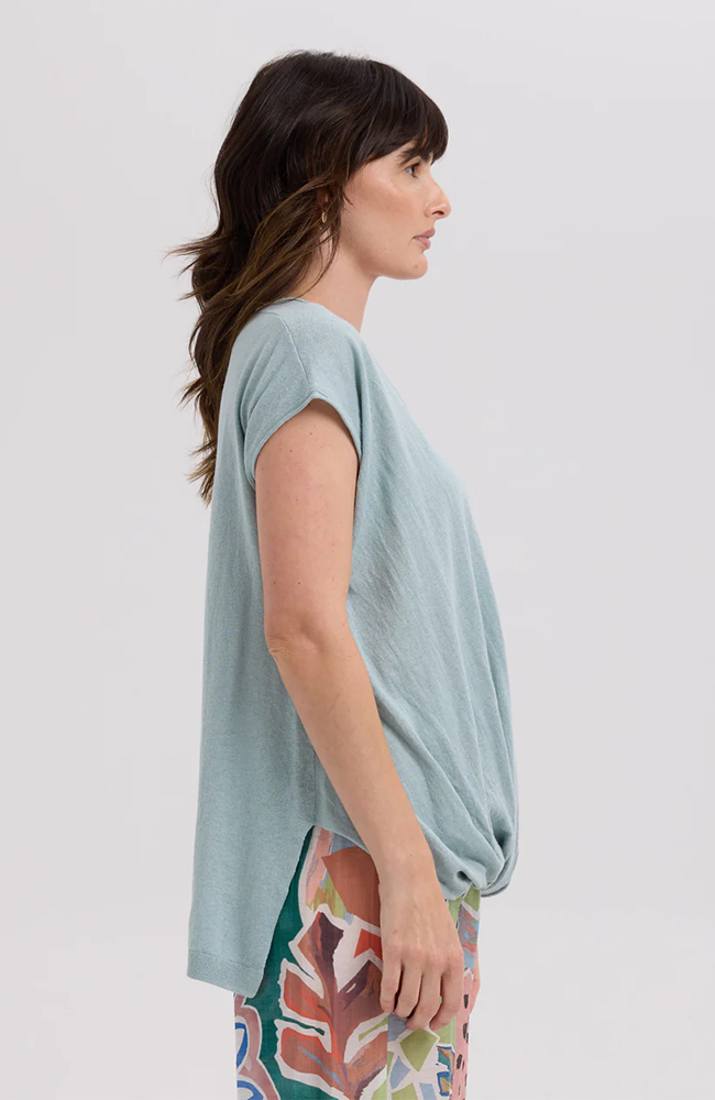 Linen Drape Top - Cyan
