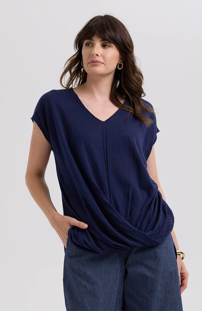 Linen Drape Top - Marine
