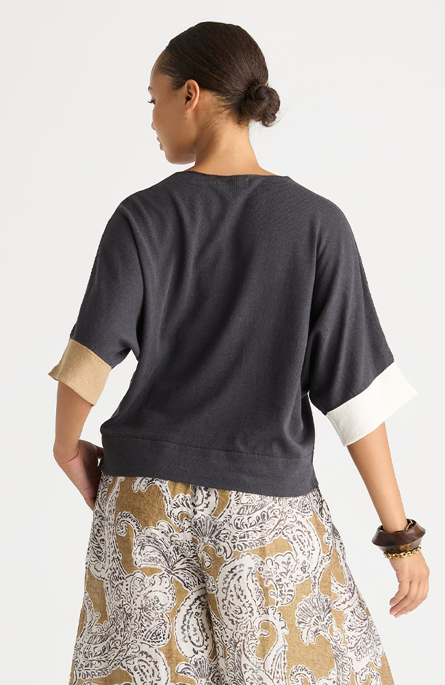 Contrast Cuff Top - Graphite