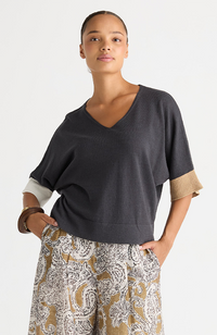 Contrast Cuff Top - Graphite