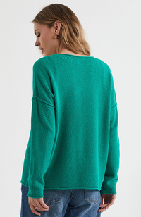 Birdseye V Neck Jumper - Grass