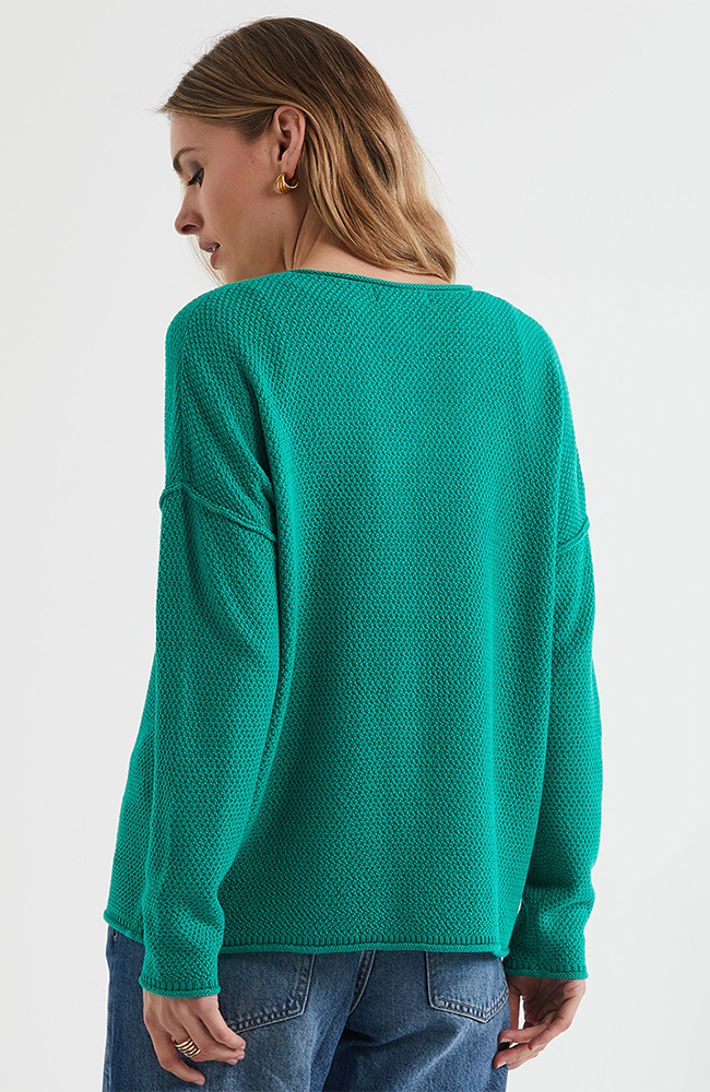 Birdseye V Neck Jumper - Grass