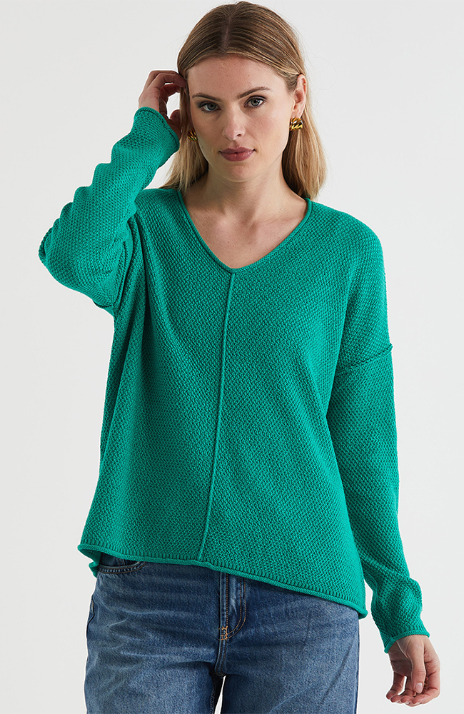 Birdseye V Neck Jumper - Grass