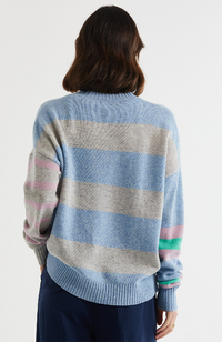 Lambswool Stripe Crew Neck Jumper - Sky