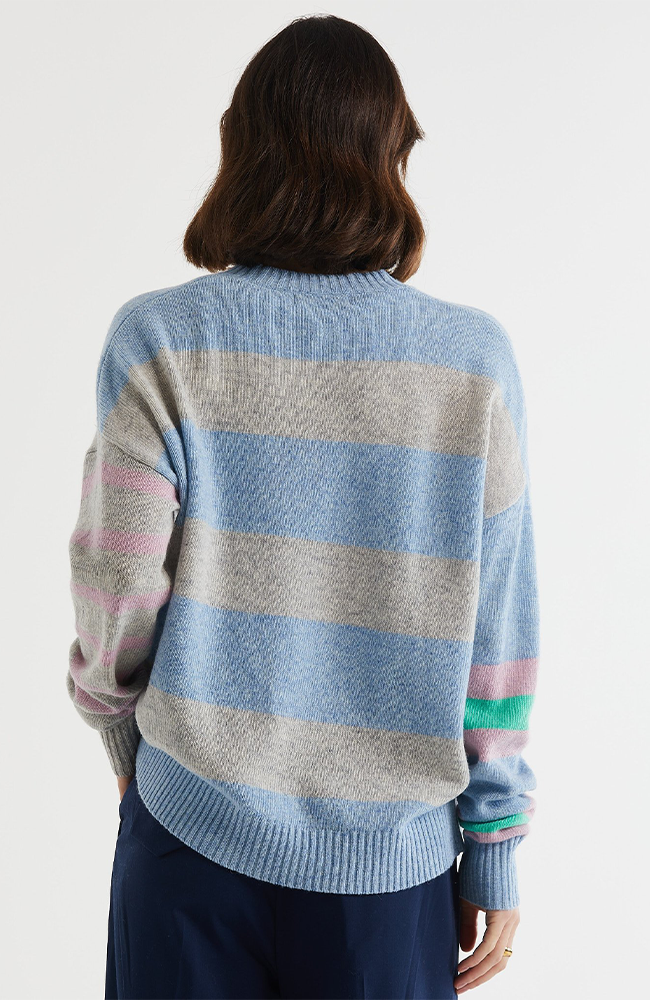 Lambswool Stripe Crew Neck Jumper - Sky