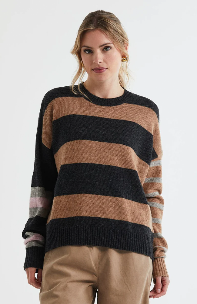 Lambswool Stripe Crew Neck Jumper - Midnight