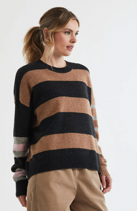 Lambswool Stripe Crew Neck Jumper - Midnight