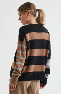 Lambswool Stripe Crew Neck Jumper - Midnight