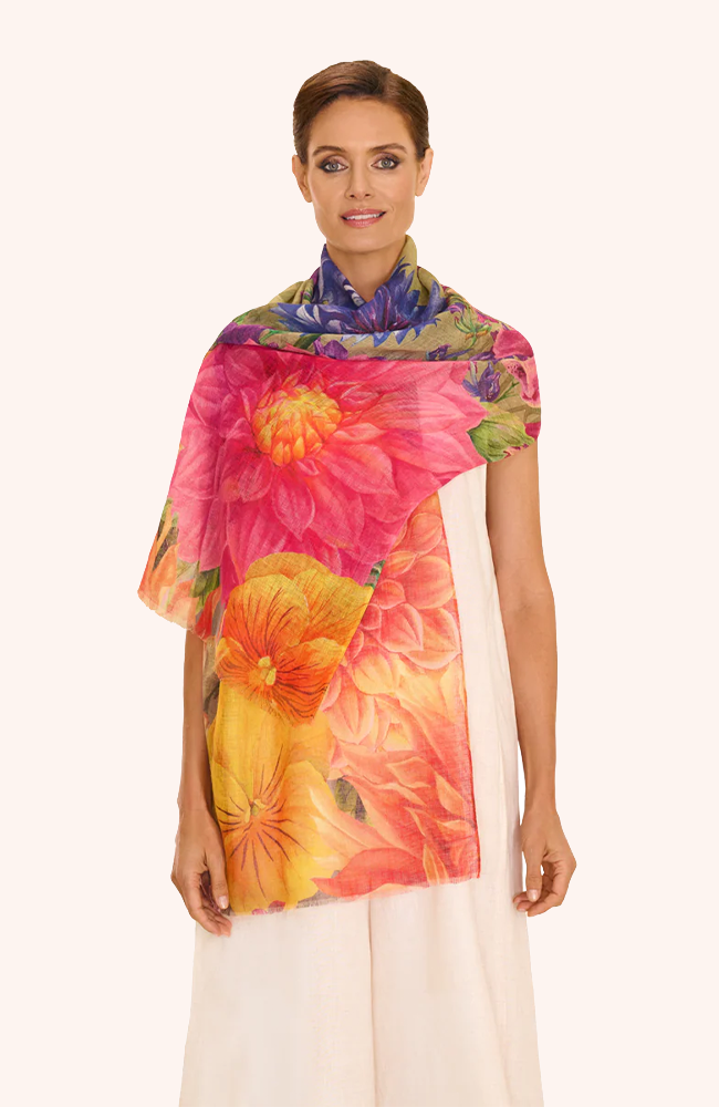 Linen/Cotton Scarf – Bountiful Blooms