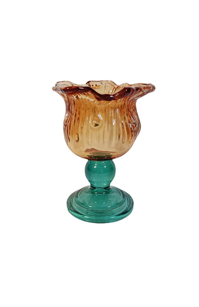 Zina Glass Floral Tealight - Green/Orange