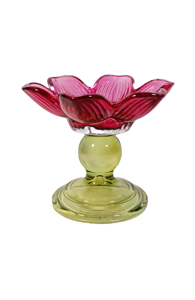 Zina Glass Floral Tealight - Green/Ruby