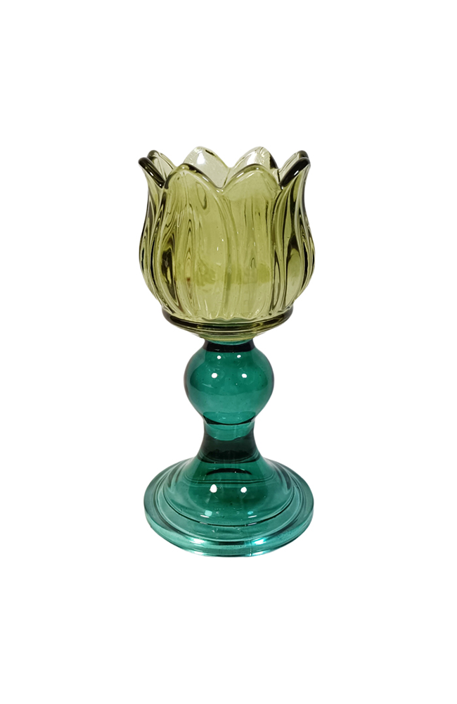 Zina Glass Floral Tealight - Green/Sage