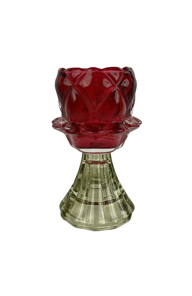 Zina Glass Floral Tealight - Pink/Green