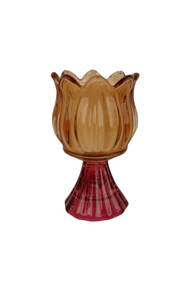 Zina Glass Floral Tealight - Red/Orange