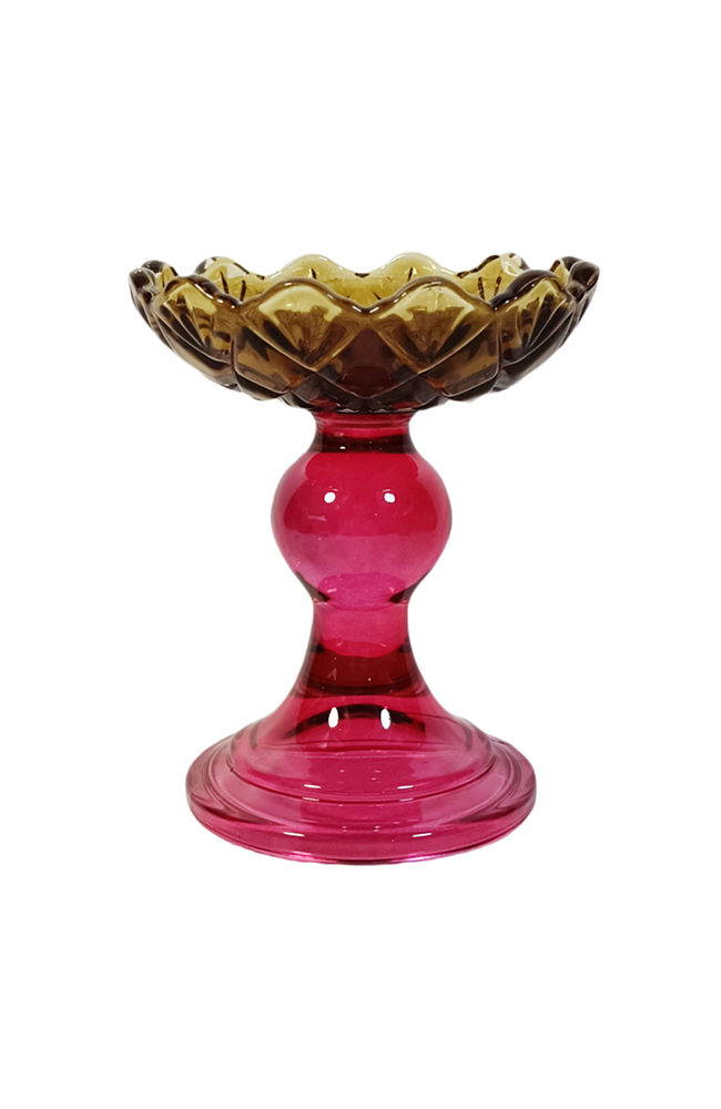 Zina Glass Floral Tealight - Red/Sage