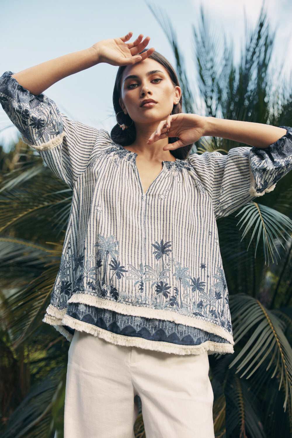 Xanthe Top - Indigo Multi