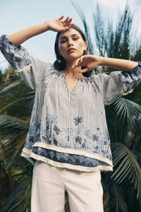 Xanthe Top - Indigo Multi