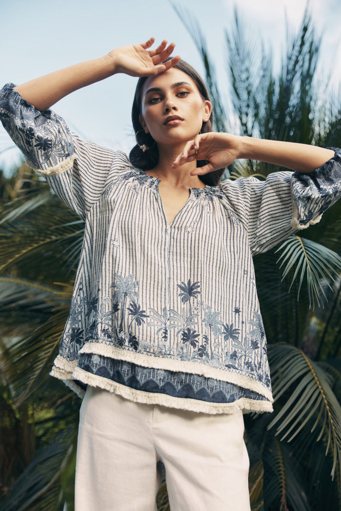 Xanthe Top - Indigo Multi