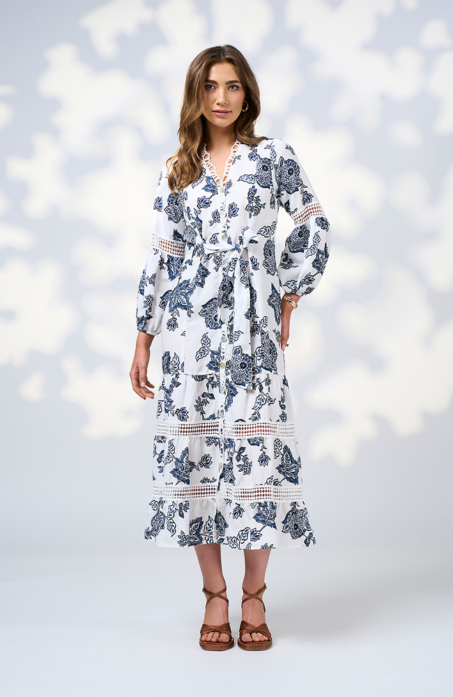 Indie Midi Dress - Silk White Multi