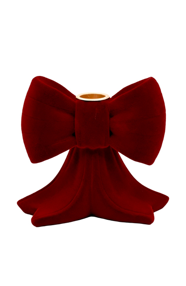 Velvet Bow Candle Holder SML - Red