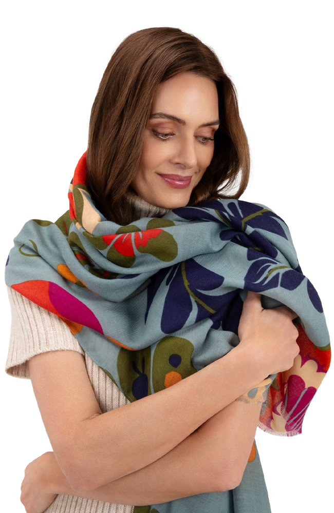 Printed Scarf - Folk Floral, Winter Ice