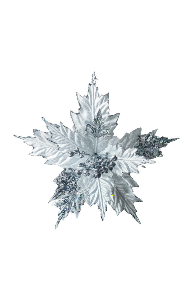 Poinsettia Silver Glitter Leaves