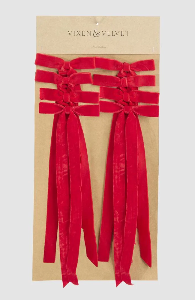 Velvet Tie On Bow - Red Individual