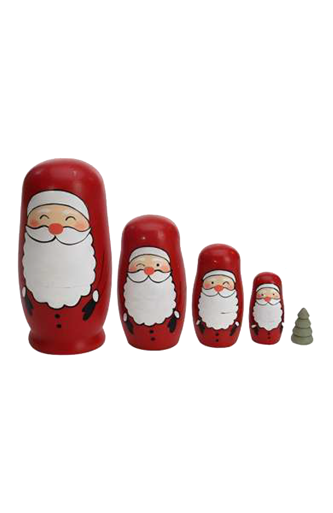 Wooden Santa Babushka - Red/White