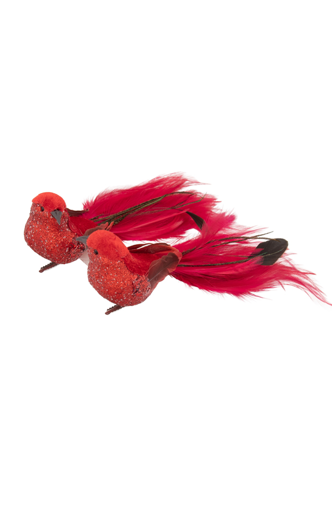 Clip On Velvet Bird - Red