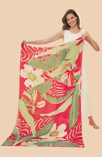 Linen Scarf - Delicate Tropical, Dark Rose