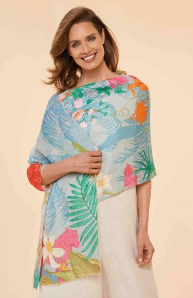 Linen Scarf - Tropical Flora and Fauna, Lavender