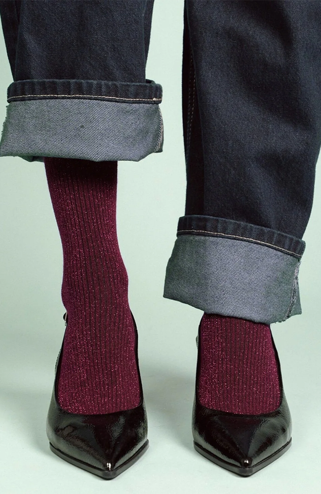Glitter Lurex Socks - Burgundy Wine
