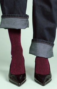 Glitter Lurex Socks - Burgundy Wine