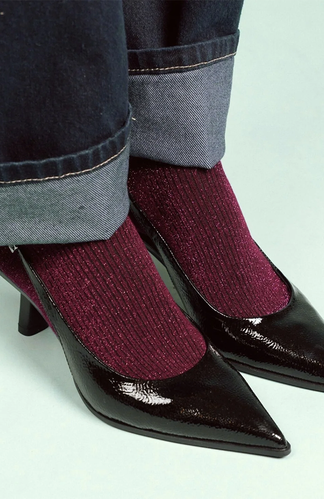 Glitter Lurex Socks - Burgundy Wine