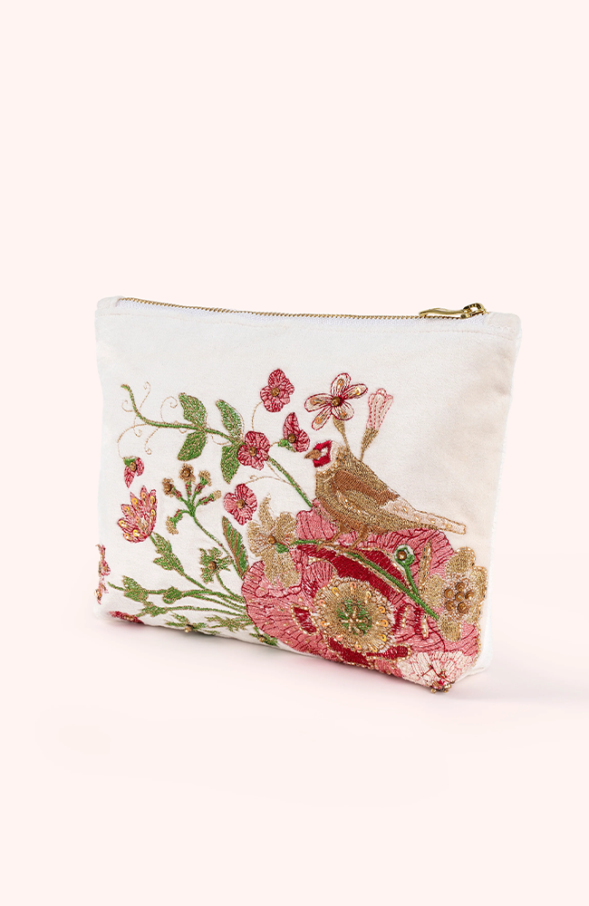 M/Sized Embroidered Zip Pouch - Goldfinch