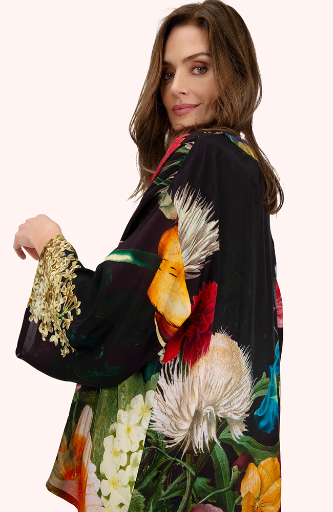 Mid-Length Kimono - Opulant Florals, Chocolate