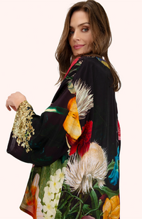 Mid-Length Kimono - Opulant Florals, Chocolate