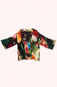 Mid-Length Kimono - Opulant Florals, Chocolate