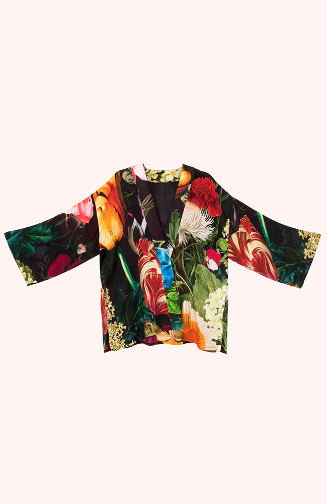 Mid-Length Kimono - Opulant Florals, Chocolate