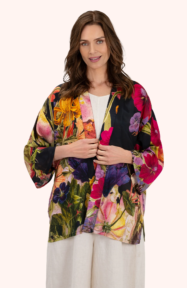 Mid-Length Kimono - Midnight Posy