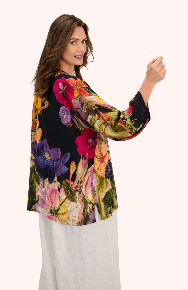 Mid-Length Kimono - Midnight Posy