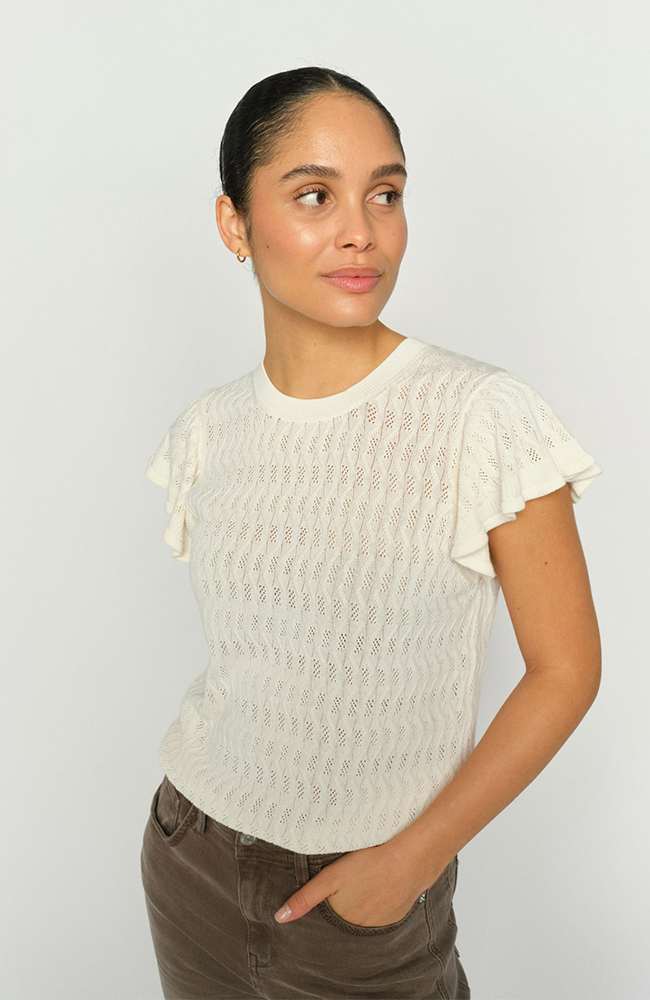 Ganna Pattern O-neck Knit Top - Ecru