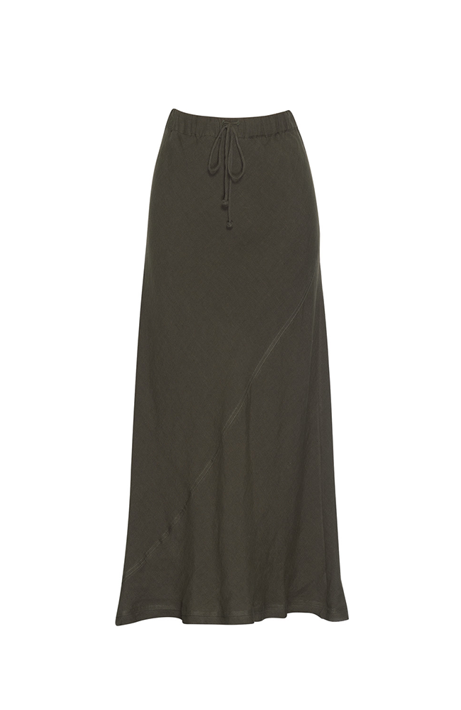 Echo Linen Skirt - Khaki
