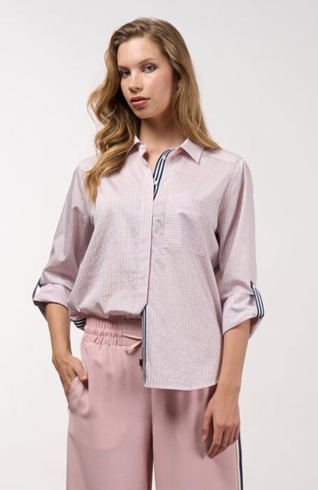 Mixed Media Stripe Shirt - Blush Stripe